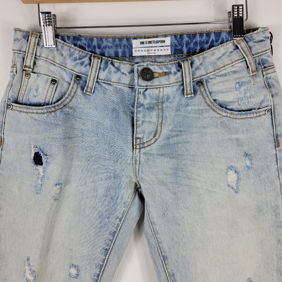 NEW One Teaspoon Freebirds Rigid Low Rise Distressed Ankle Zip Skinny Jeans - Picture 3 of 13